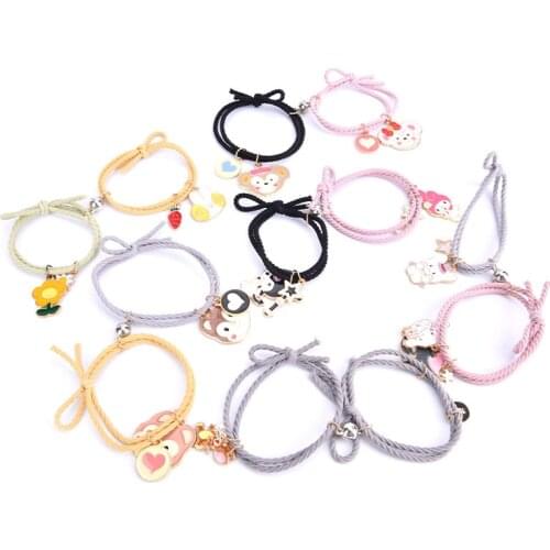 Romantic 2pcs\Set Cute Cartoon Couple Bracelet Magnet Ball Hand Men and Women Gift Friendship Charms Elastic Rope Jewelry