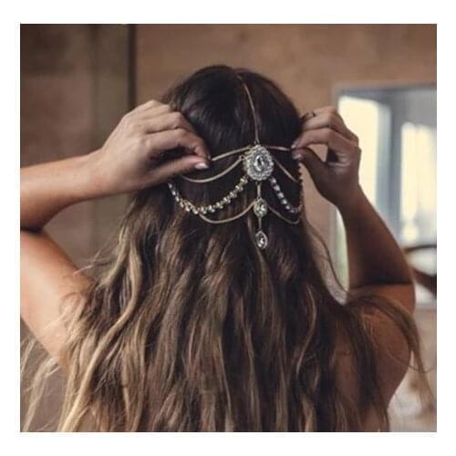Luxury Bridal Crystal Headbands Beaded Wedding Hair Jewelery Backside Turkish Gypsy Indian Women Engagement Hair Accessories