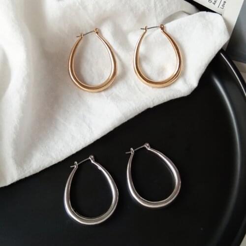 SRCOI Oval Circle Hoop Earrings Simple Minimalist Gold Silver Color Classic Geometric Women Ear Loop Punk Party Fashion Jewelry