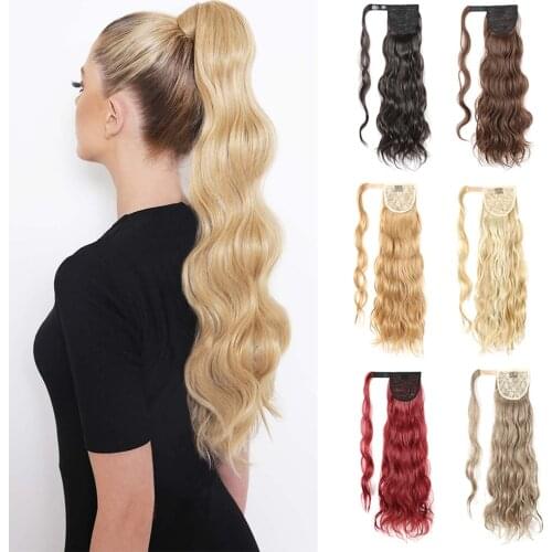 Synthetic Long Body Wave Ponytail Wrap Around Pony Tails Clip in Hairpiece Hollywood Wave Ponytail for Women African Americans
