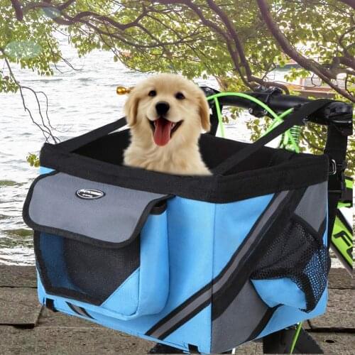 Folding Bike Basket Small Pet Cat Dog Bicycle Baskets Bike Handlebar Front Basket Small Cat Dog Carrier For Travel Shopping