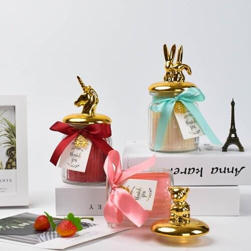 Nordic Glass Jar with Lid Colorful Ceramic Decoration Candy Snack Storage Tank Cartoon Wedding Box Storage Bottles Mason Jar