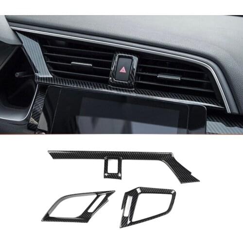 Carbon Fiber abs Car Dashboard Vent Outlet Frame Trims Fit For Honda Civic 2016 2017 2018 2019 2020 2021 Accessories