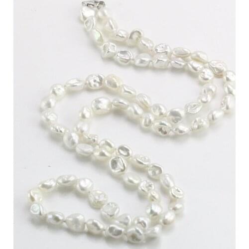 Unique Pearls jewellery Store,8-9mm White Pearl Necklac,,Baroque Freshwater Pearl Long Necklace Charming Bridesmaids Women Gift