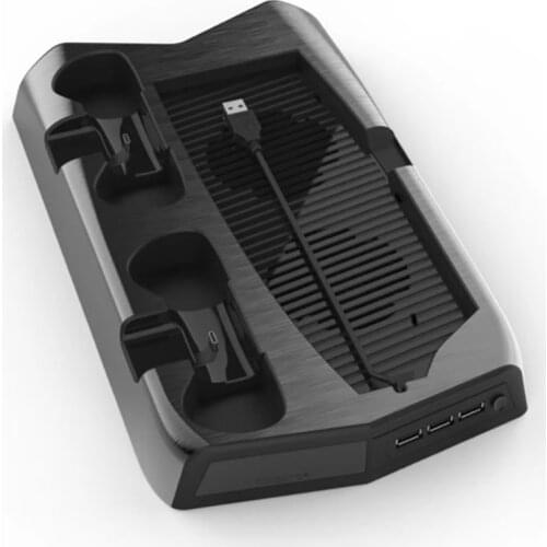 Vertical Stand with Cooling Fan For PS 5 Charging Station Dock with Dual Controller Charger Ports and Retractable Game Storage