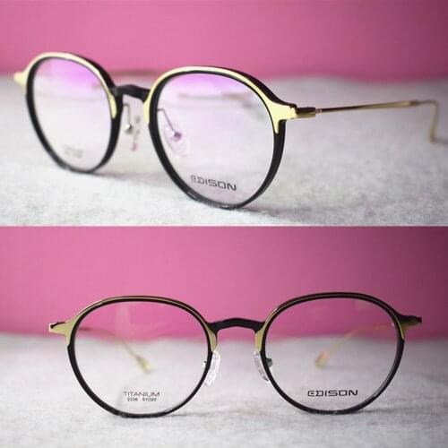 Top Quality Hand Made Pure Titanium Glasses Frame Men Women Ultralight Vintage Round Optical Eyeglasses with Acetate Ring