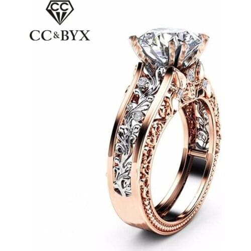 CC Vintage Jewelry Rings-For-Women Flower Vine Round Cubic Zirconia Stone Bridal Wedding Engagement Bague Drop Shipping CC1441