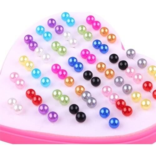 1Box 36 pairs White Multicolor Simulated Pearl Earrings Set For Women Jewelry On Ear Ball Stud Earrings Kit