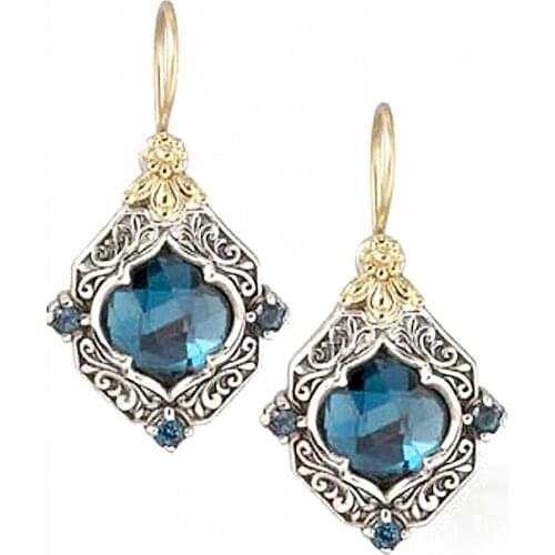1 Pair Dangle Earrings Rhombus Wedding Jewelry Blue Women Bridal Earrings For Valentines Day Ethnic Style Ear Accessories
