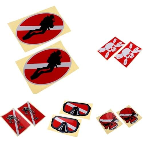 1 Pair Scuba Diver Diving Sticker - Skull, Fish Skeleton, Diver Down Decals