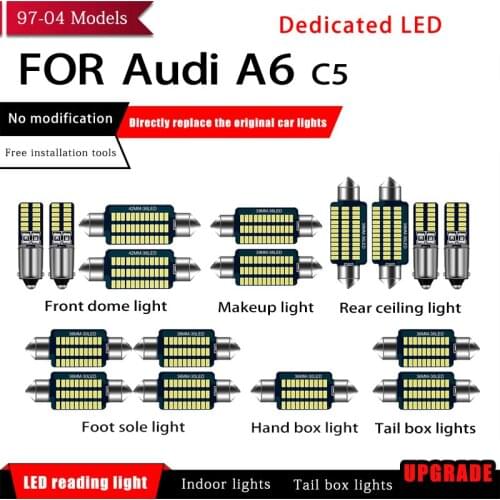 17 Pcs/set Car White Interior Reading LED Light Bulbs Package 36mm 39mm 42mm For Audi A6 C5 1997-2004 Car Map Dome License Light