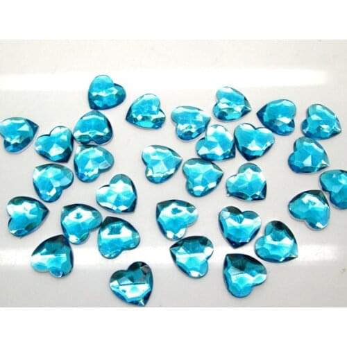 200Pcs Aqua Blue Acrylic Heart Decoration Crafts Flatback Cabochon Scrapbooking Embellishments Beads Diy Accessories