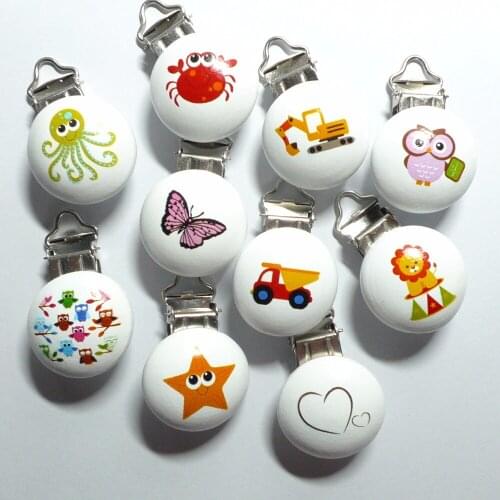 30PCS Mix Designs Natural Wood Baby Pacifier Dummy Suspender Holder Clips