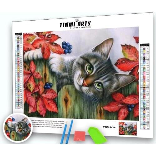 5d Diamond Painting Full Drill Round Cat & Maple Leaf Diamond Mosaic Accessories Animal Rhinestones Pictures Wall Art
