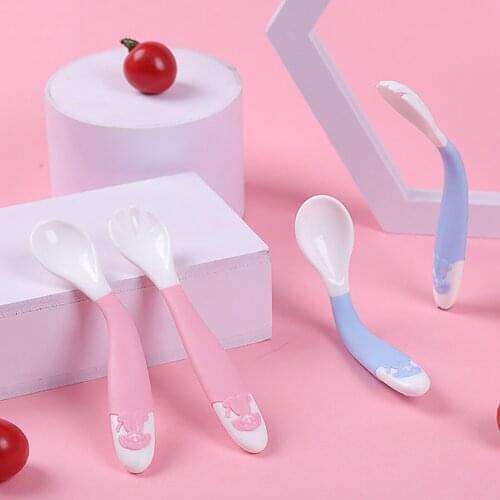 Non-Stick Toddler Spoon Baby Cutlery Easy Grip Training Utensils Heat-Resistant Twistable Self Feeding Learning Spoon Fork