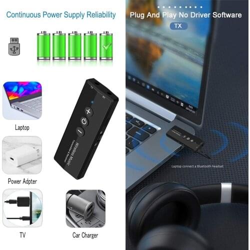 3 IN 1 Bluetooth 5.0 Transmitter Receiver Wireless Adapter Stereo Audio 3.5mm Aux Jack Adapter For PC TV Car with Control Button
