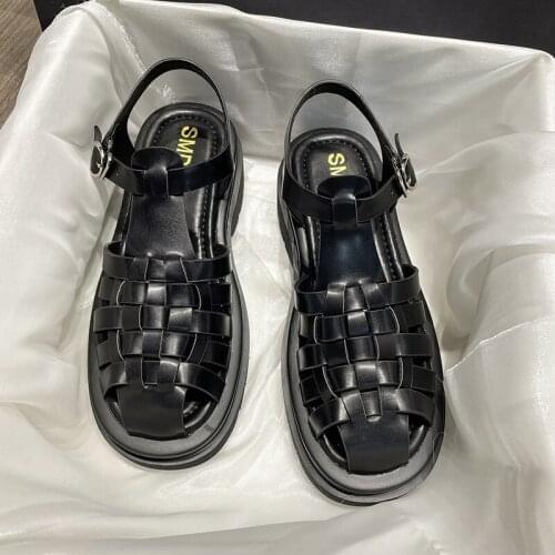 2021 New Baotou Sandals Female Summer Braided Word Buckle Roman Shoes Hollow Platform Shoes Trend