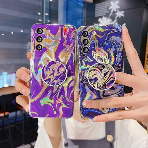 For Samsung A52 A72 Laser Plus Flash Powder Bling Case for Samsung A12 A42 A32 S30P with Air Bag Holder Mobile Phone Soft Cover