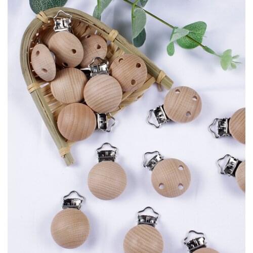 20Pcs/Lot Wooden Pacifier Clip Beech Pacifier Clips Chewable Teething Diy Dummy Clip Chains Baby Teether Nursing Accessories