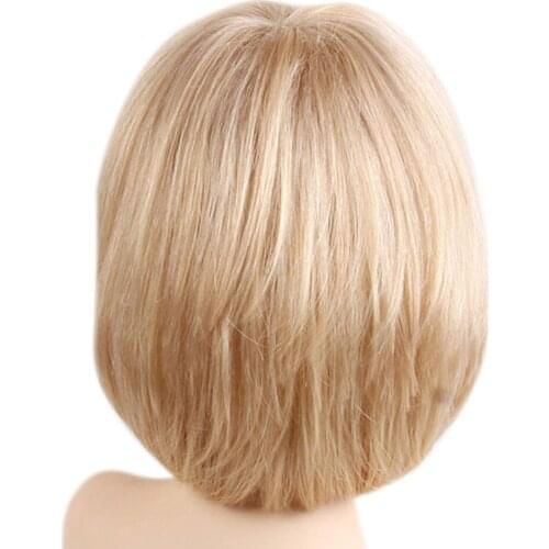 Women Lady Blonde Bob Full Wigs, Human Hair Straight Wig Heat Safe 32cm/12.6inch