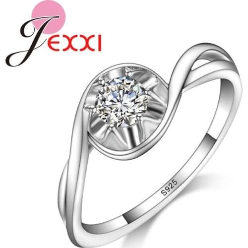 Classic Flower Shape Geometric Pattern Crystal Ring Anniversary Engagement Wedding Ceremony Jewelry 925 Sterling Silver