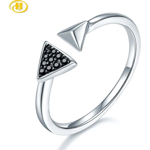 Hutang Trendy Open Womens Ring Natural Black Spienl Gemston Solid Silver 925 Rings anillos bijoux