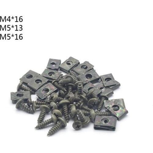 M4/M5 Dark Green Motorcycle Anti-Rust U-Type Metal Clips Self-Tapping Screws Retainer Fairing Bolts Kit for Ebike Moped Scooter