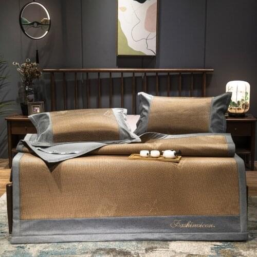 Summer ice silk rattan mat Three-piece bed sheet set 1.8m bed 1.5m washable folding strap rattan seat machine wash