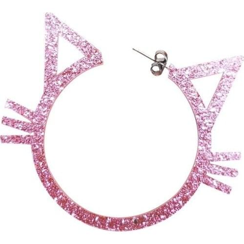 Korean New Cute Pink Kitty Hoop Earrings Women Fresh Glittery Cat Acrylic Party Earrings dropshipping 2020 best selling products