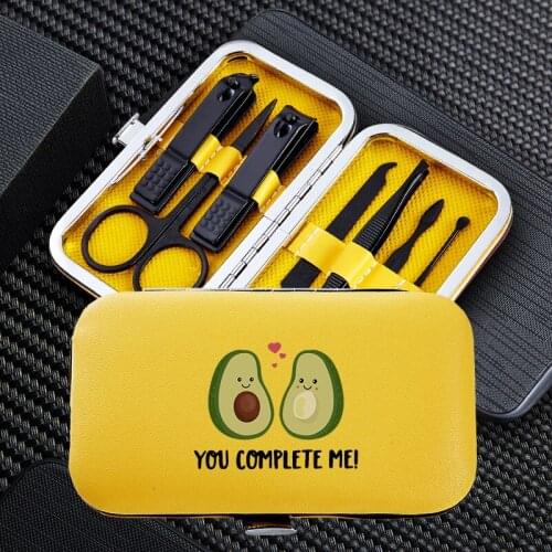 Avocado Cute Manicure Nail Clipper 7pcs Sets Travel Portable Stainless Steel Trimmer Clippers Cutter Scissors Accessories Tools