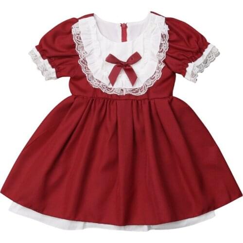 Sweet Toddler Baby Girl Vintage Xmas Retro Party Princess Lace Patchwork Tutu Dress Outfit Pleated A-line Red Dress Clothes