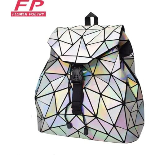Fashion Women Drawstring Backpack Geometric Female Backpacks For Teenage Girls Bagpack Holographic Ladies bao School Bag Sac