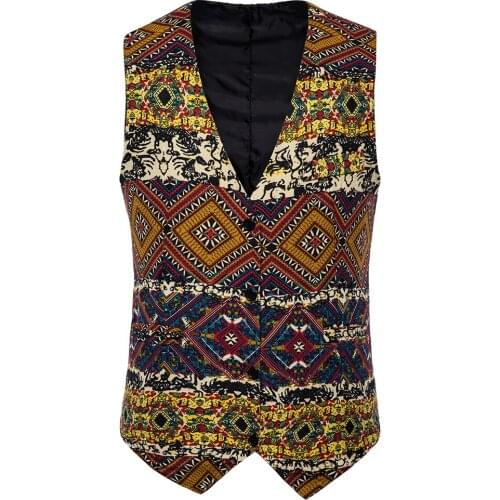 Mens New Fashion Printing Floral Waistcoat Men Blazer Waistcoat Mens Casual Printing Sleeveless for Mens Suit Vest Plus Size