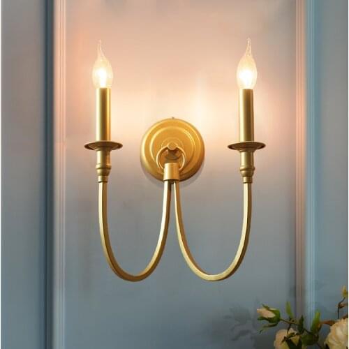 Antique Imitation Copper wall Lamp E14 Led Candle Light for Bedroom Bar Mirror Light fixture Bedside vintage Rural Wall sconce