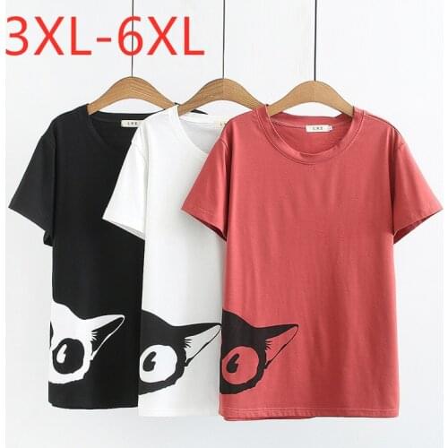 New 2021 summer plus size tops for women large loose casual short sleeve cotton print O neck T-shirt black white 3XL 4XL 5XL 6XL