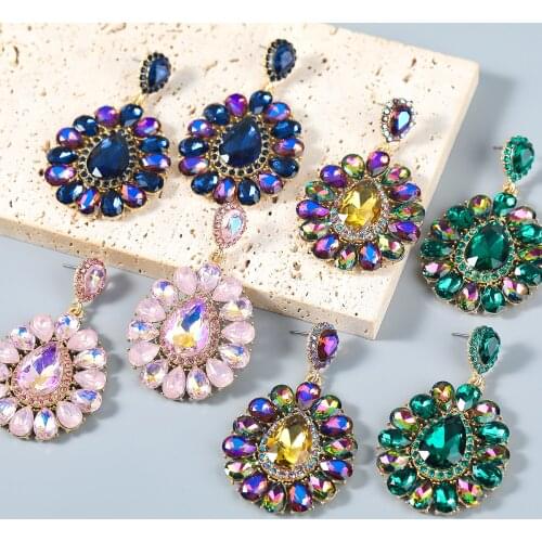JIJIAWENHUA 2021 New Rhinestone Flower Shaped Womens Pendant Earrings Dinner Party Fashion Jewelry Accessories