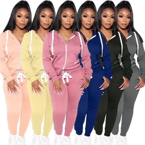 CM.YAYA Autumn Sporty Womens Set Hooded Sweatshirt Jogger Pants Set Activewear Tracksuit Two Piece Set Print Fitness Outfit
