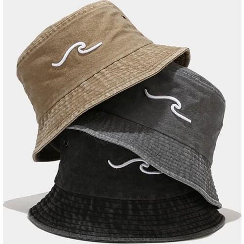 Modern Panama Bucket Hat For Men Women Foldable Wave Embroidery Sun Protection Cap Hiking Climbing Sun Hat Hip Hop Cap fedoras