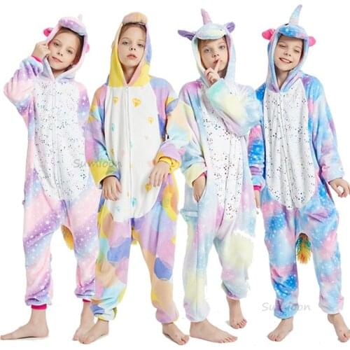 Kigurumi Children Unicorn Pajamas Boy Girl Cartoon Animal Cosplay Pyjama Onesie Kids Anime Panda Unicornio Sleepwear Hoodie