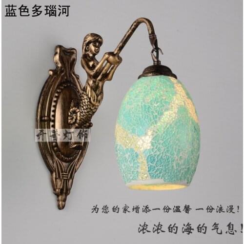 Mediterranean Tiffany Mermaid Wall Lamp AC 110/220V E27 Wall Lamps for Home Corridor Bedroom