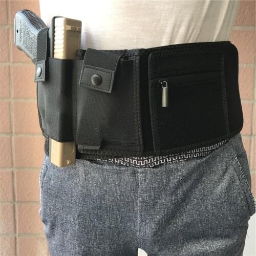 Tactical Belly Band Gun Glock Holster for Concealed Carry Pistol Elastic Girdle Belt for Left or Right Hand