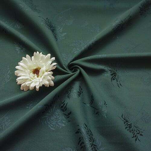 Dark Green Chrysanthemum Jacquard Thick Satin Fabric For Clothing Skirt Hanfu Home Decoration Fabric