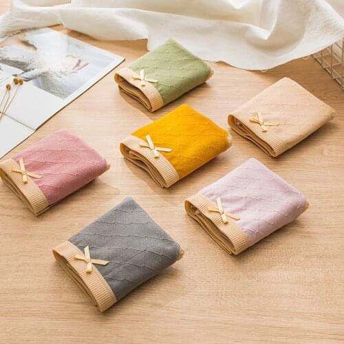 Lady Cotton Underwear Cute Knot Soft lattice Breathable Briefs Young Sexy Lace edge Panties Solid Bowknot Briefs Clothes