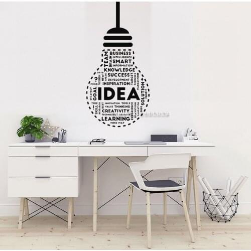 Creative Idea Lightbulb Vinyl Wall Decal Success Words Office Space Wall Decoration Stickers Art Mural Inspirational New LC1556