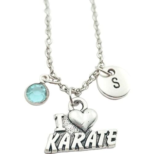 I Love Karate Creative Initial Letter Monogram Birthstone Necklace Fashion Jewelry Women Christmas Gifts Accessories Pendants