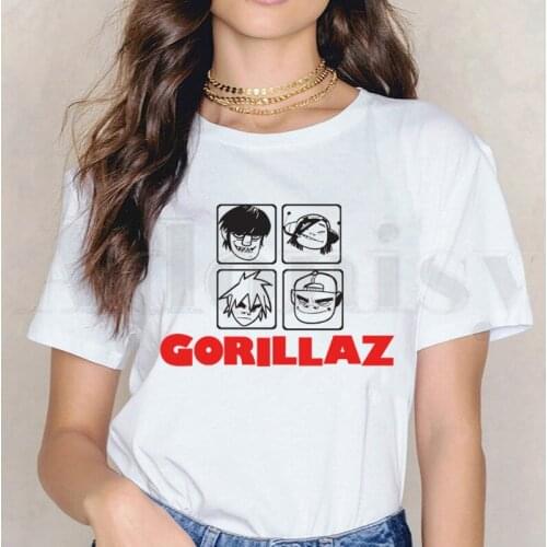 Short Sleeve Female Tops Tees Harajuku Vintage Womens T-shirt Music Band Gorillaz PUNK ROCK T Shirts