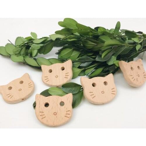 10pcs Lovely Cat Beech Wood Teethers Chew Pendant BPA Free Teether Chew Charms Newborn Baby Teething Toys