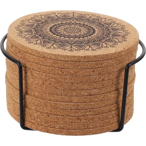 12pcs Creative Nordic Mandala Design Round Shape Wooden Coasters Table Mat Coffee Cup Coaster With Storage Stand Home Decor