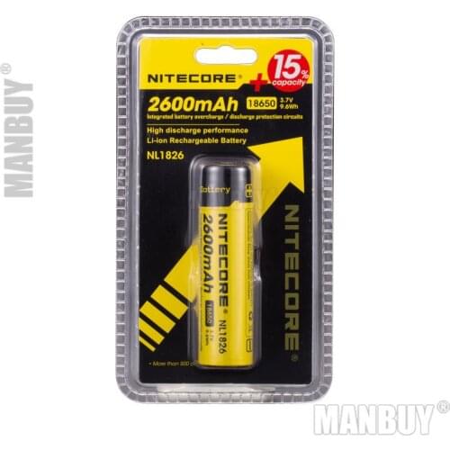 2018 Original NITECORE NL1826/NL186 2600mAh 3.7V 9.6Wh Protected 18650 Li-ion Rechargeable Battery Button Top High Drain Devices