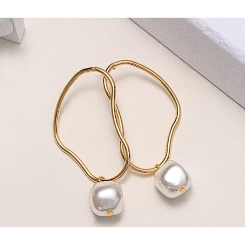 2021 Korean New Statement Simulated Pearl Ball Drop Earrings For Women Wedding Ear Jewelry Gold Fashion Temperament Earings